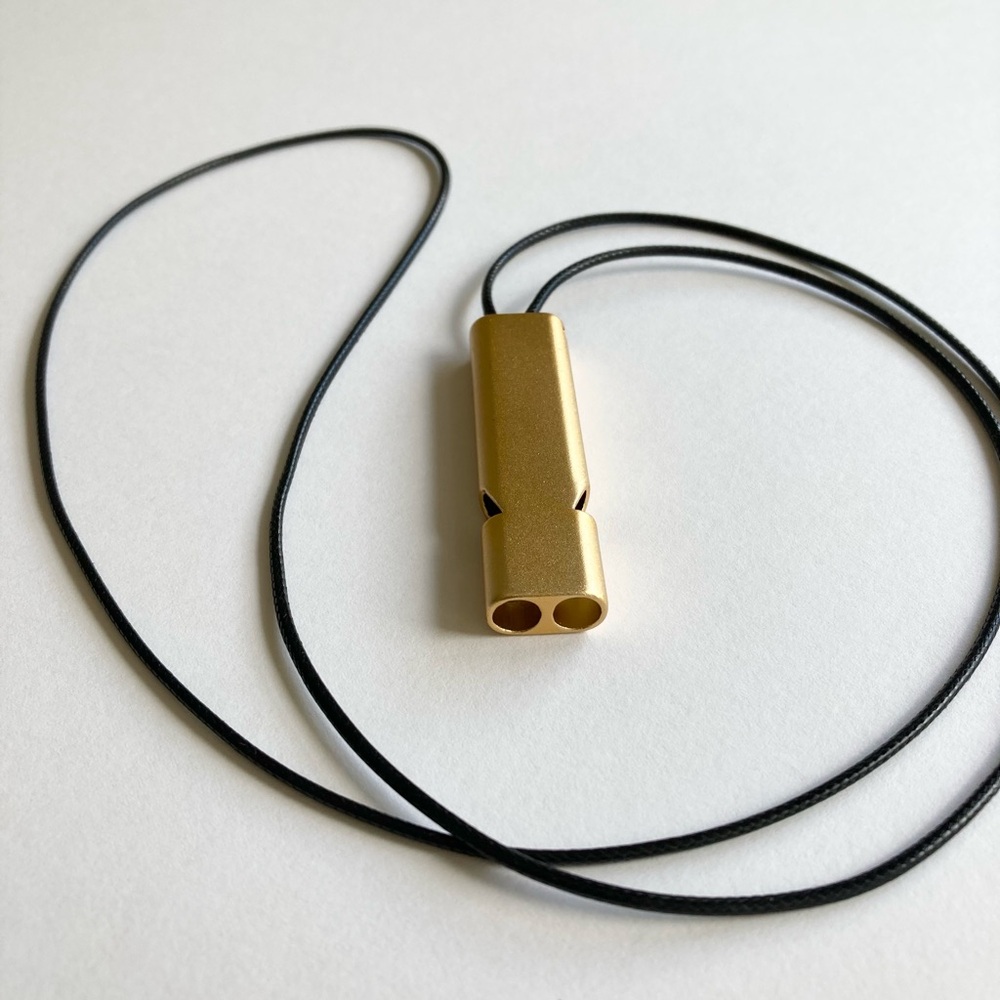 minimalist safety whistle necklace brass gold emergency alert self defense coach - Picture 7 of 8